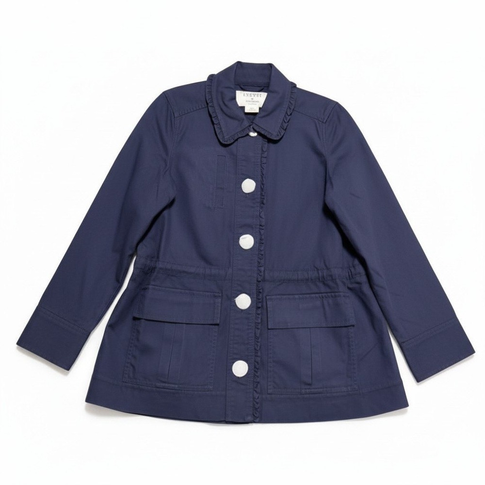 Kate Spade Broome Street Ruffle Bow Back Utility Jacket Womens XS Navy Blue Coat